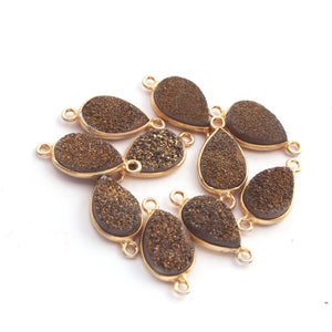 10 Pieces Mystic Brown Pear Drop Druzy Druzzy Drusy station Charm Bezel 925 sterling Vermeil Double bail Connector SS164 - Tucson Beads