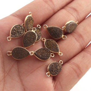 10 Pieces Mystic Brown Pear Drop Druzy Druzzy Drusy station Charm Bezel 925 sterling Vermeil Double bail Connector SS164 - Tucson Beads