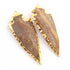 2 Pcs Shaded Brown Jasper Arrowhead  24k Gold Plated  Pendant -  Electroplated With Gold Edge 3-3.5 Inches AR215