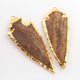 2 Pcs Shaded Brown Jasper Arrowhead  24k Gold Plated  Pendant -  Electroplated With Gold Edge 3-3.5 Inches AR215 - Tucson Beads