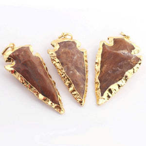 3 pcs Jasper Arrowhead  24k Gold  Plated  Pendant -  Electroplated With Gold Edge  2 Inches AR297