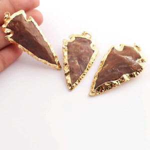 3 pcs Jasper Arrowhead  24k Gold  Plated  Pendant -  Electroplated With Gold Edge  2 Inches AR297 - Tucson Beads