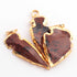 3 Pcs Shaded Brown Jasper Arrowhead  24k Gold  Plated  Single Bail Pendant -  Electroplated With Gold Edge 1.5 Inches - AR311