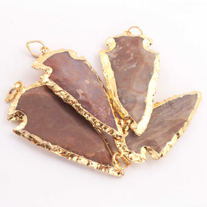 4 pcs Jasper Arrowhead  24k Gold  Plated  Pendant -  Electroplated With Gold Edge 2 Inches AR291 - Tucson Beads