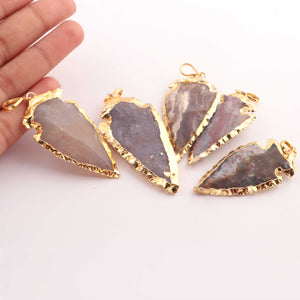 5 Pcs Shaded Jasper Arrowhead 24k Gold Plated Pendant -  Electroplated With Gold Edge 2 Inches AR208 - Tucson Beads