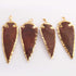 1  Pc Brown Jasper Arrowhead  24k Gold  Plated Pendant -  Electroplated With Gold Edge 3.5 Inches (You Choose) - AR040
