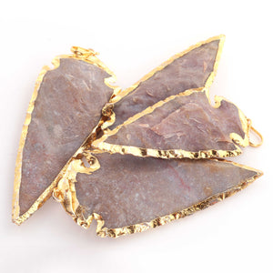 1 Pc Shaded Brown Jasper Arrowhead  24k Gold  Plated  Pendant -  Electroplated With Gold Edge 3 Inches (You Choose) AR199