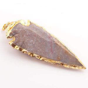 1 Pc Shaded Brown Jasper Arrowhead  24k Gold  Plated  Pendant -  Electroplated With Gold Edge 3 Inches (You Choose) AR199 - Tucson Beads