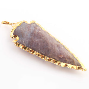 1 Pc Shaded Brown Jasper Arrowhead  24k Gold  Plated  Pendant -  Electroplated With Gold Edge 3 Inches (You Choose) AR199