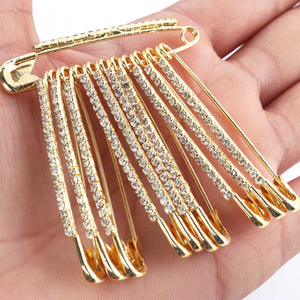 1 Pc Cubic Zirconia Bejweled Safety Pin- Rhinestone Saftey Pin -Shiny Safety Pin- Brass Plated Gold Polish Pin 53mmx11mm WTC319 - Tucson Beads
