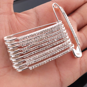 1 Pc Cubic Zirconia Bejweled Safety Pin- Rhinestone Saftey Pin -Shiny Safety Pin- Brass Plated Silver Polish Pin 53mmx11mm WTC303 - Tucson Beads