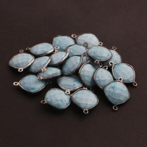 5 Pcs Turquoise Oxidized Sterling Silver Faceted Cushion Shape Double Bail Connector - 22mmx16mm SS175 - Tucson Beads
