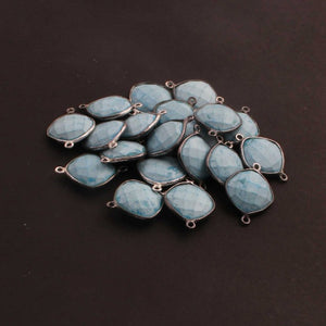5 Pcs Turquoise Oxidized Sterling Silver Faceted Cushion Shape Double Bail Connector - 22mmx16mm SS175 - Tucson Beads