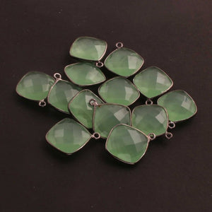 13 Pcs Green Chalcedony Oxidized Sterling Silver Faceted Cushion Shape Pendant - 21mmx16mm SS177 - Tucson Beads