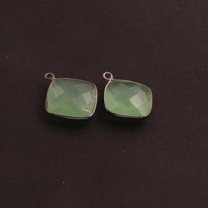 13 Pcs Green Chalcedony Oxidized Sterling Silver Faceted Cushion Shape Pendant - 21mmx16mm SS177 - Tucson Beads