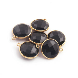 6 Pcs Black Onyx Round Shape 925 Sterling Vermeil Single Bail Pendant -18mmx15mm  SS176 - Tucson Beads