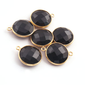 6 Pcs Black Onyx Round Shape 925 Sterling Vermeil Single Bail Pendant -18mmx15mm  SS176 - Tucson Beads