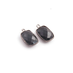 10 Pcs Black Onyx Oxidized Sterling Silver Faceted Rectangle Single Bail Pendant-18mmx11mm SS179 - Tucson Beads