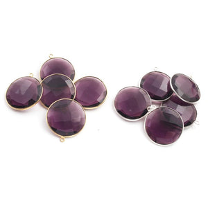 4 PCS Amethyst Faceted 925 Sterling Silver/Sterling Vermeil Round Single Bail Pendant 28mmx25mm (You Choose) SS184 - Tucson Beads