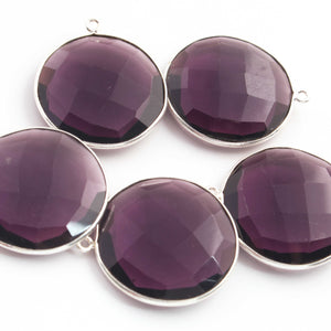 4 PCS Amethyst Faceted 925 Sterling Silver/Sterling Vermeil Round Single Bail Pendant 28mmx25mm (You Choose) SS184 - Tucson Beads
