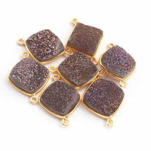 7 Pcs Mystic Grey Druzy Cushion 925 Sterling Vermeil Double Bail Connector - 21mmx15mm-22mmx16mm SS186 - Tucson Beads