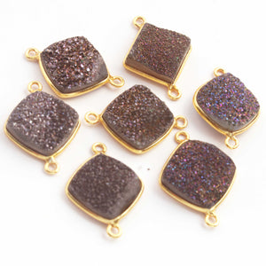 7 Pcs Mystic Grey Druzy Cushion 925 Sterling Vermeil Double Bail Connector - 21mmx15mm-22mmx16mm SS186 - Tucson Beads
