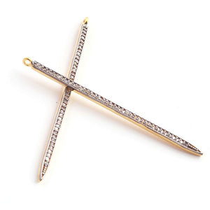 1 Pc Pave Diamond Spike Charm Pendant 925 Sterling Silver/ Vermeil- Rose Gold & Yellow Gold Vermeil- 52mmX2mm Pdc073 - Tucson Beads