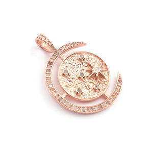 1 Pc Pave Diamond Star With Moon 925 Sterling Silver & Vermeil, Yellow & Rose Gold Vermeil Pendant - Moon Charm Pendant 34mmx26mm PDC00477 - Tucson Beads