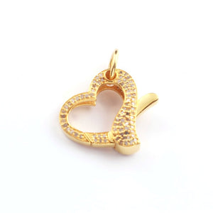 1 PC Diamond Lobster Clasp, Pave Clasp, 925 Sterling Silver, Heart Shape Both Side Diamond Clasp, Diamond Findings, Diamond Findings 925 Sterling Silver & Vermeil / Rose & Yellow Gold Vermeil -  20mm PDC00484 - Tucson Beads