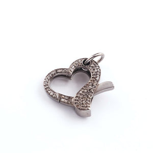 1 PC Diamond Lobster Clasp, Pave Clasp, 925 Sterling Silver, Heart Shape Both Side Diamond Clasp, Diamond Findings, Diamond Findings 925 Sterling Silver & Vermeil / Rose & Yellow Gold Vermeil -  20mm PDC00484 - Tucson Beads