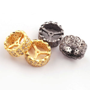 1 Pc Pave Diamond 12mm Spacer, Rondelles- 925 Sterling Silver & Yellow Gold Vermeil Wheel Beads  PDC00482 - Tucson Beads