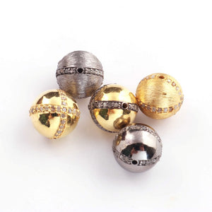 1 Pc Pave Diamond 925 Sterling Vermeil & Silver, Yellow Gold Vermeil Round Balls Beads - Diamond Beads- 12mm PDC00473 - Tucson Beads