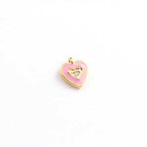 1 Pc Rose Cut Diamond Multi Color Bakelite Heart Shape 925 Sterling Silver, Rose & Yellow Gold Vermeil Pendant - Enamel Charm Pendant 10mmx8mm  PDC00478 - Tucson Beads