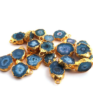 22 Pcs Blue Druzzy Geode Raw Drusy Agate Slice Pendant - Electroplated Gold Druzy Pendant  16mx10mm-24mmx13mm ,DRZ190 - Tucson Beads