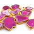 11 Pcs Pink Druzzy Geode Raw Drusy Agate Slice Pendant - Electroplated Gold Druzy Pendant 25mmx18mm-41mmx29mm DRZ347