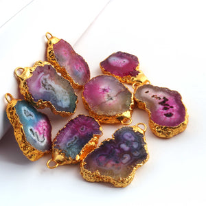 8 Pcs Multi Druzzy Geode Raw Drusy 24k Gold Plated Pendant - Electroplated Gold Druzy Pendant -44mmx27mm-37mmx22mm  DRZ301 - Tucson Beads