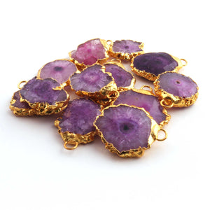 13 Pcs Purple  Druzzy 24k Gold Plated  Agate Slice Pendant - Electroplated Gold Druzy -25mmx18mm -31mmx25mm DRZ259 - Tucson Beads