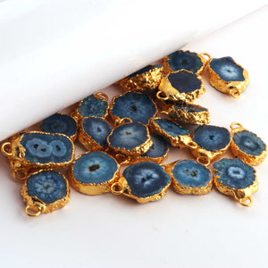 11 Pcs Blue Druzzy Geode Raw Drusy Agate Slice Pendant - Electroplated Gold Druzy Pendant 18mmx11mm-24mmx17mm DRZ348 - Tucson Beads