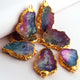 7 Pcs Multi Agate Druzzy  Geode Raw Drusy Agate Slice Pendant -Electroplated Gold Druzy Pendant DRZ091 - Tucson Beads