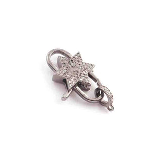 1 Pc Pave Diamond Lobster Lock, Star Shape Lock, Both Side Pave Diamond, 24mmx16mm, 925 Sterling Silver, You Choose PDC00332 - Tucson Beads