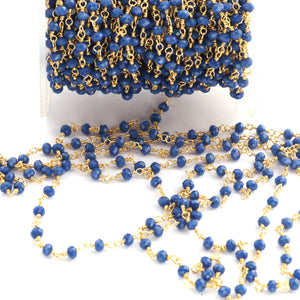 3 Feet Blue Glass Beads 3mm Faceted Rosary Beaded chain- 24 K Gold Plated Wire Wrapped Chain NSC009 - Tucson Beads