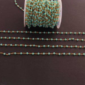 3 Feet Amazonite 4mm Faceted Rosary Beaded chain- 24 K Gold Plated Wire Wrapped Chain NSC0012 - Tucson Beads