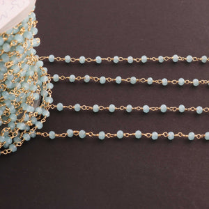 3 Feet Blue Aqua Glass Beads 3mm Faceted Rosary Beaded chain- 24 K Gold Plated Wire Wrapped Chain NSC003 - Tucson Beads