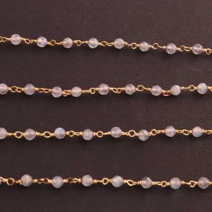 3 Feet  Labradorite 3mm- 4mm Faceted Rosary Beaded chain- 24 K Gold Plated Wire Wrapped Chain NSC0016 - Tucson Beads