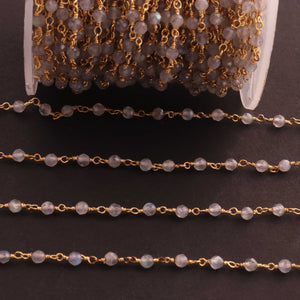 3 Feet  Labradorite 3mm- 4mm Faceted Rosary Beaded chain- 24 K Gold Plated Wire Wrapped Chain NSC0016 - Tucson Beads