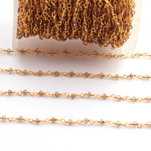 3 Feet Smoky Quartz Hydro 3mm Faceted Rosary Beaded chain- 24 K Gold Plated Wire Wrapped Chain NSC0015 - Tucson Beads