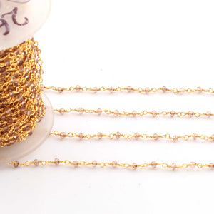3 Feet Smoky Quartz Hydro 3mm Faceted Rosary Beaded chain- 24 K Gold Plated Wire Wrapped Chain NSC0015 - Tucson Beads
