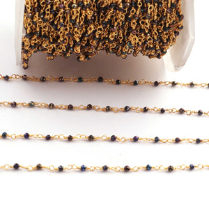 3 Feet Black Spinel Blue Coated   Beads  2 mm Faceted Rosary Beaded chain- 24 K Gold Plated Wire Wrapped Chain NSC0022 - Tucson Beads