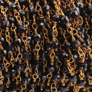 3 Feet Black Zircon  Beads  3mmFaceted Rosary Beaded chain- 24 K Gold Plated Wire Wrapped Chain NSC0034 - Tucson Beads