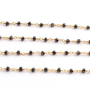 3 Feet Black Zircon  Beads  3mmFaceted Rosary Beaded chain- 24 K Gold Plated Wire Wrapped Chain NSC0034 - Tucson Beads